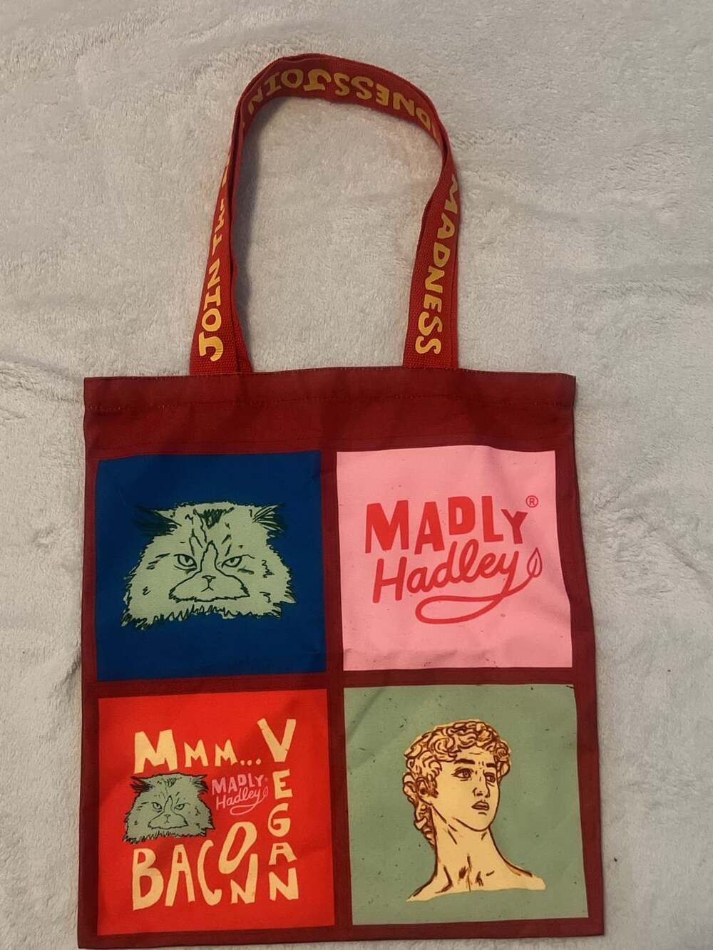 Madly Hadley Tote Bag Red Canvas Graphic Art Print